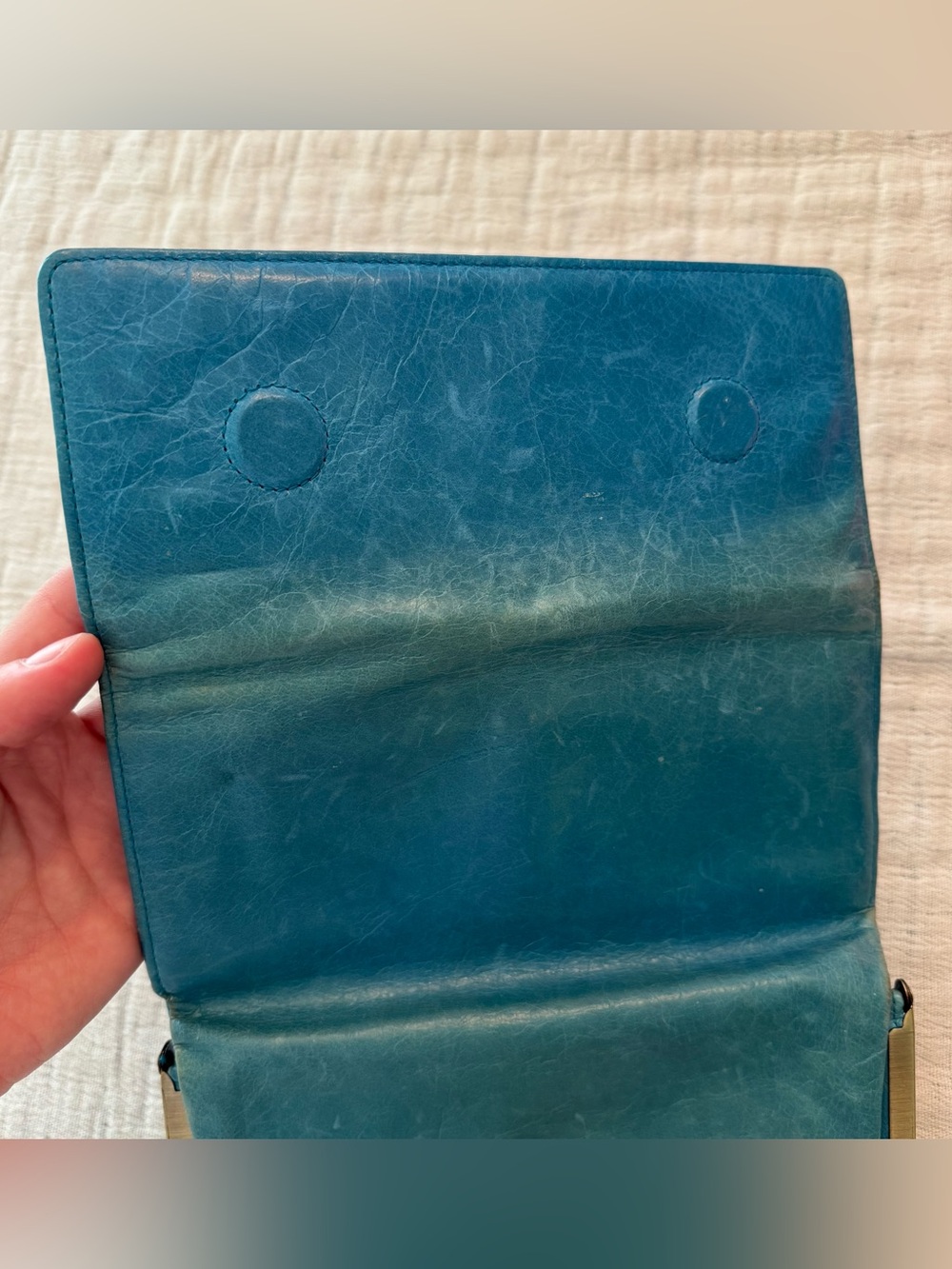 Hobo International Lauren Wallet Clutch Double Frame Light Blue Leather - Picture 3 of 8